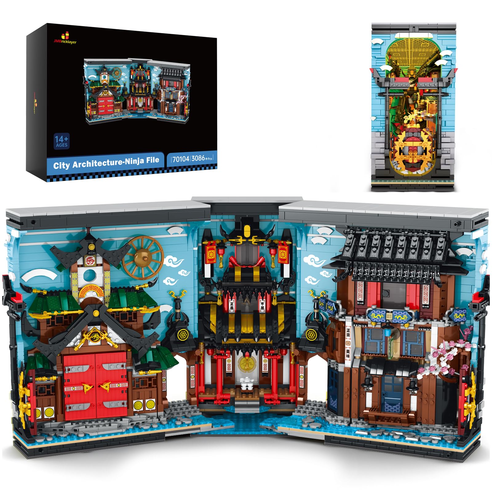 JMBricklayer Japanese Style Street View Building Block Set for Adults 70104, Book Nook Kit with LED Light, Creative House Model Toy Bookshelf Decor, Collectible and Display Ideal Gifts for Kids Adult