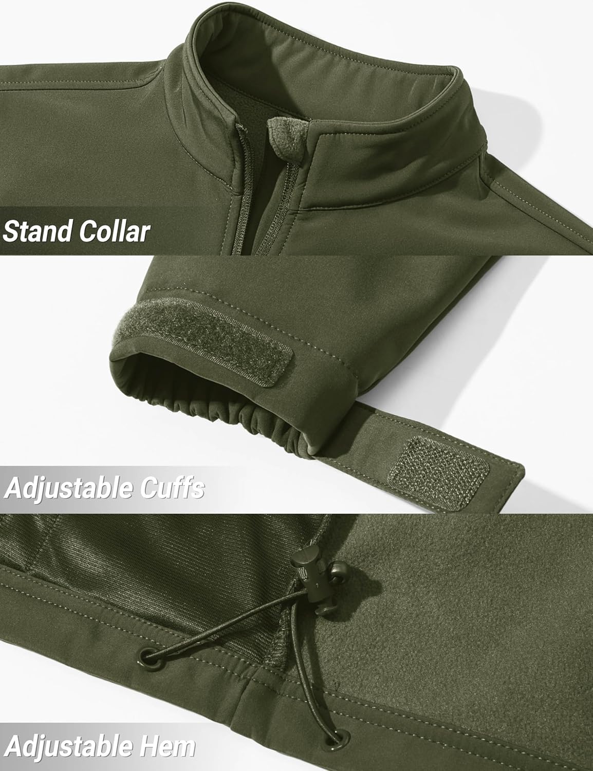 TACVASEN Men's Lightweight Softshell Jacket Fleece Lined Waterproof Tactical Rain Zip Up Winter Coat Windbreaker Casual - Image 6