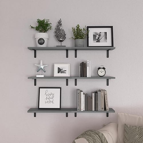 Miniatura 6 de WOPITUES Juego de 6 Estantes Flotantes de Madera, Estantes para Decoración de Pared, Estante de Estilo Rústico para Dormitorio, Estantes de