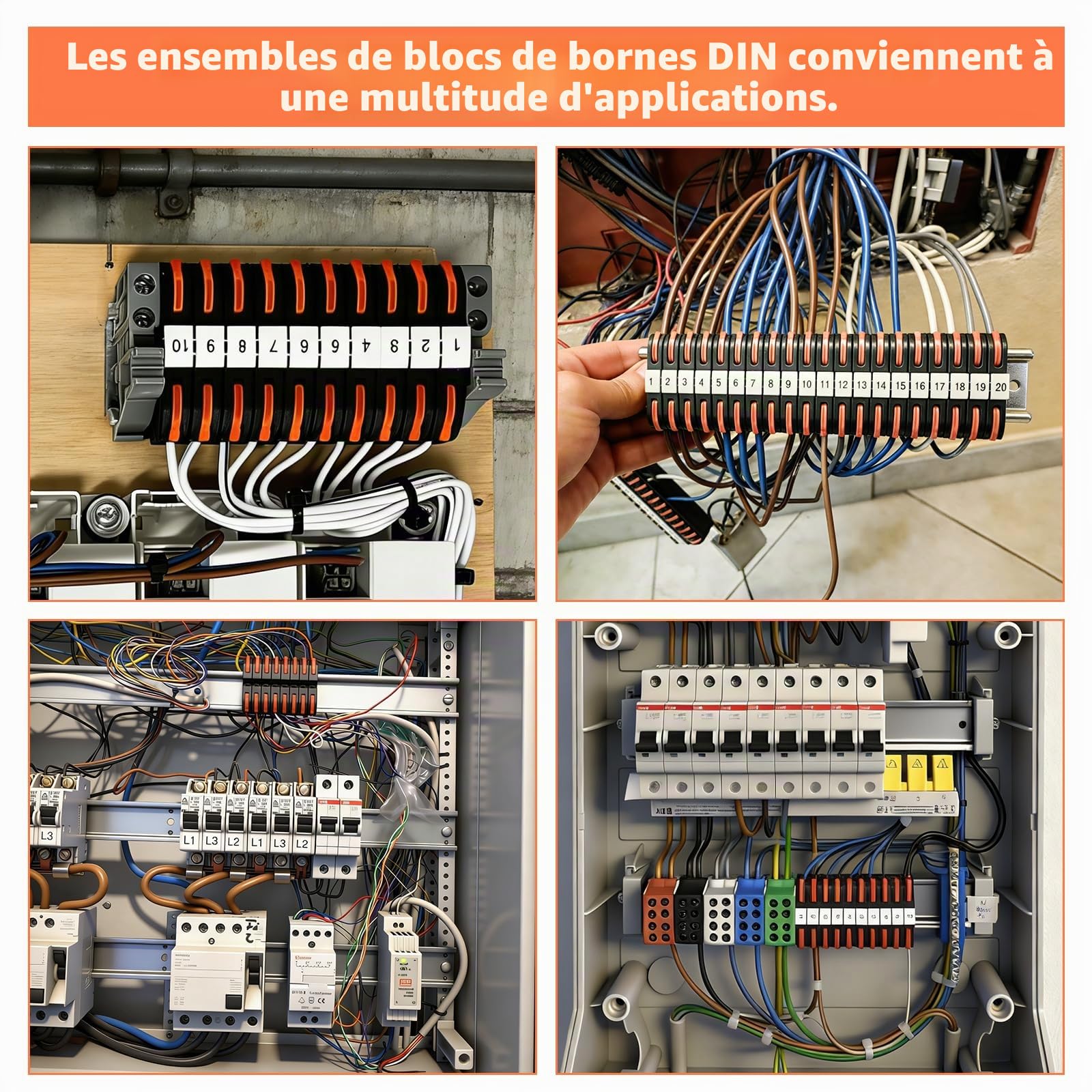 Bornes en série Rail DIN 60 pièces - bornes de connexion | borne de passage Rail DIN 0,08–4 mm² PCT-211 | bornes à vis enfichables kit | bornes électriques pour un câblage rapide