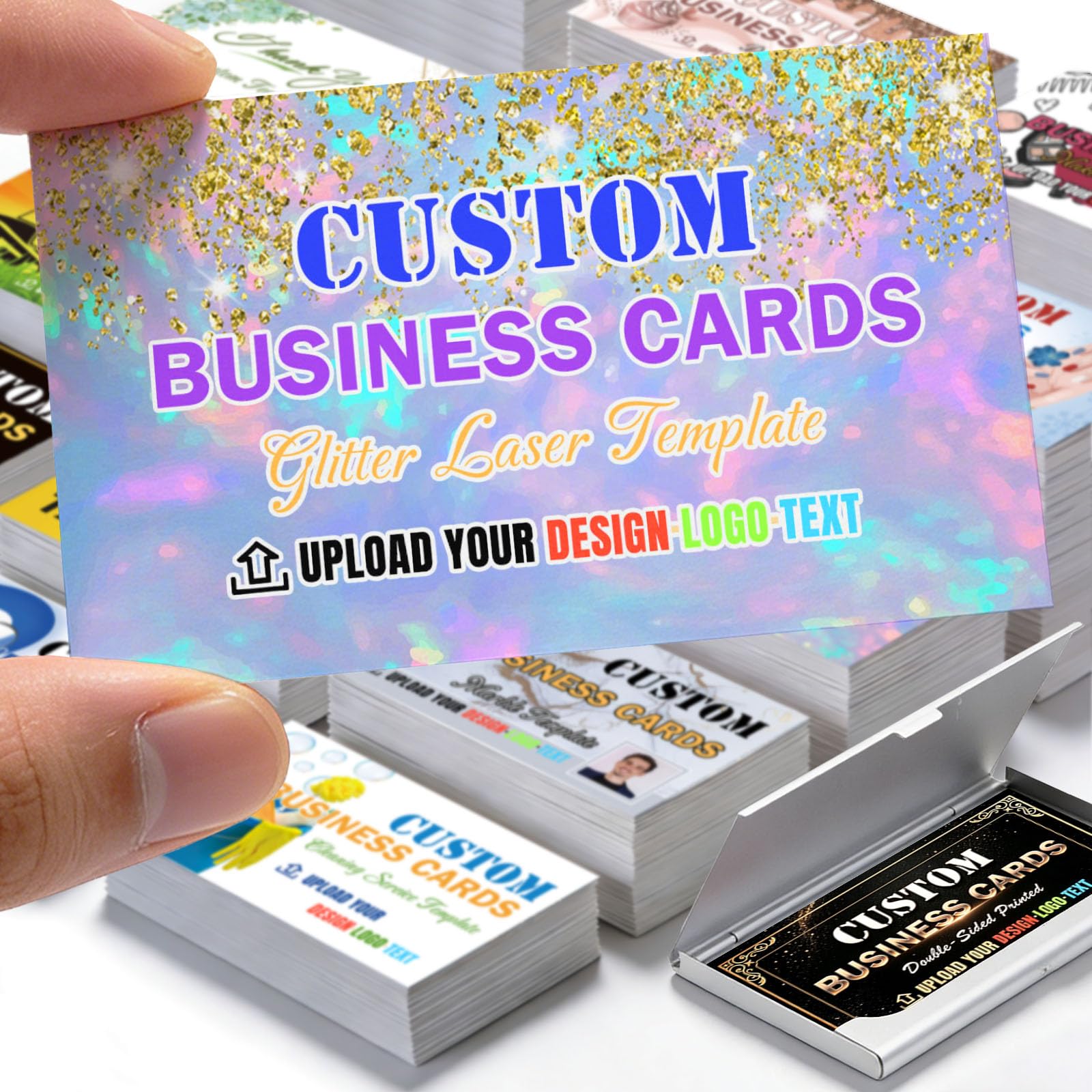 Custom Business Cards Personalised with Logo, 300gsm Waterproof Matte Paper Cards Customisable Double Sided Printed with QR Code Photo Text for Small Business and Events, 100-1000 Pcs