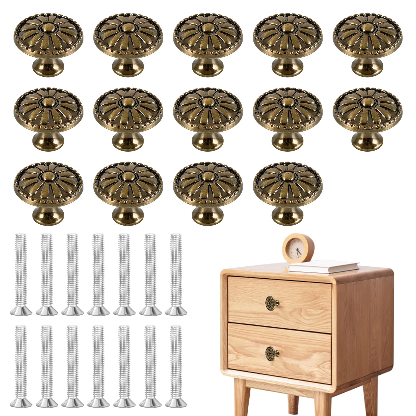 Gmbank Bronze 14Pcs Antique Bronzy Cabinet Knobs,30Mm Round Drawer Knobs,Vintage Cabinet Handles For Drawers Wardrobes/Bathrooms/Cabinets/Shoe Cabinets/Dressers/Furniture With Screws