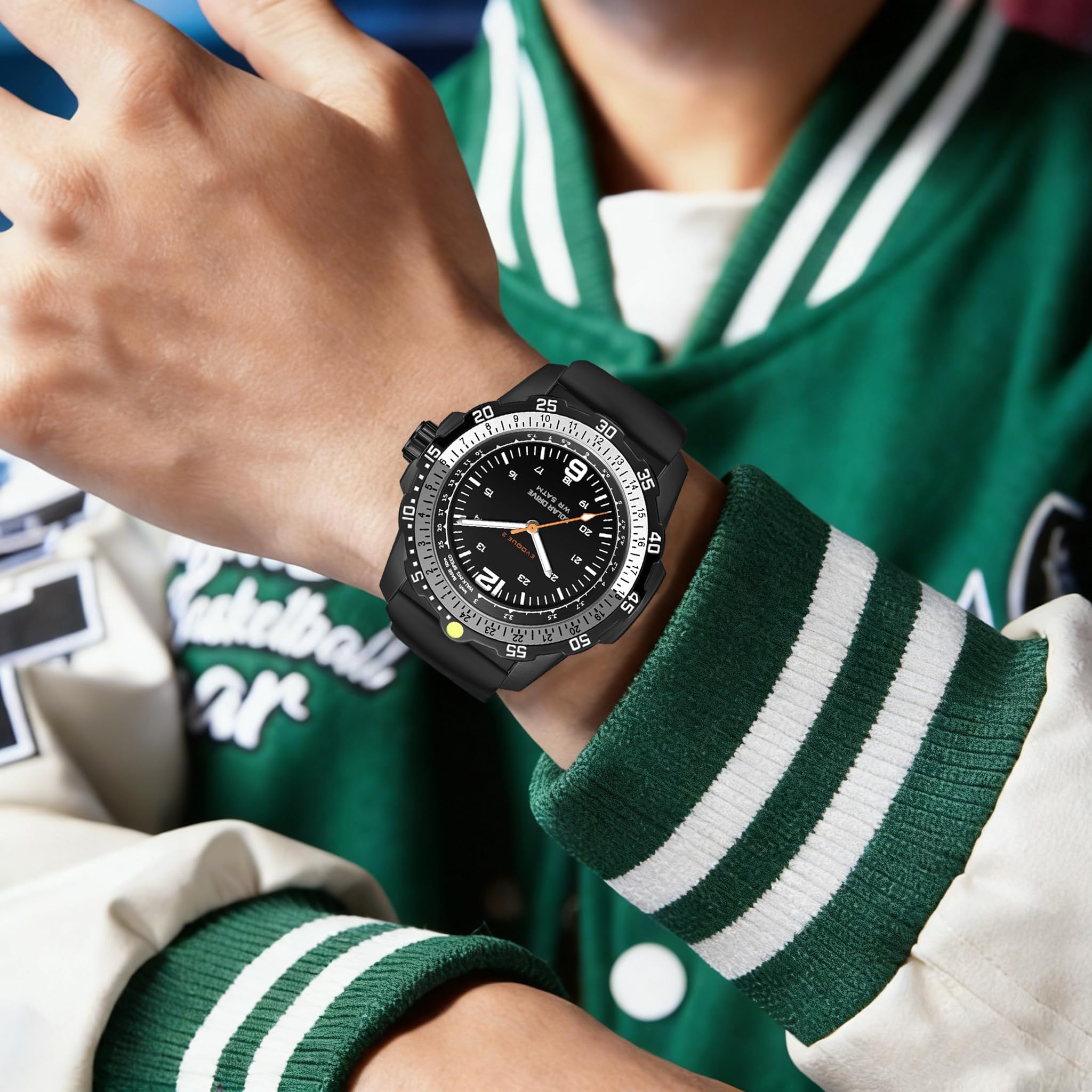 findtime Orologio solare da uomo, stile militare, analogico, sportivo, sportivo, impermeabile, tattico, alla moda, orologio da polso per uomo, lunetta girevole unidirezionale, cinturino in silicone
