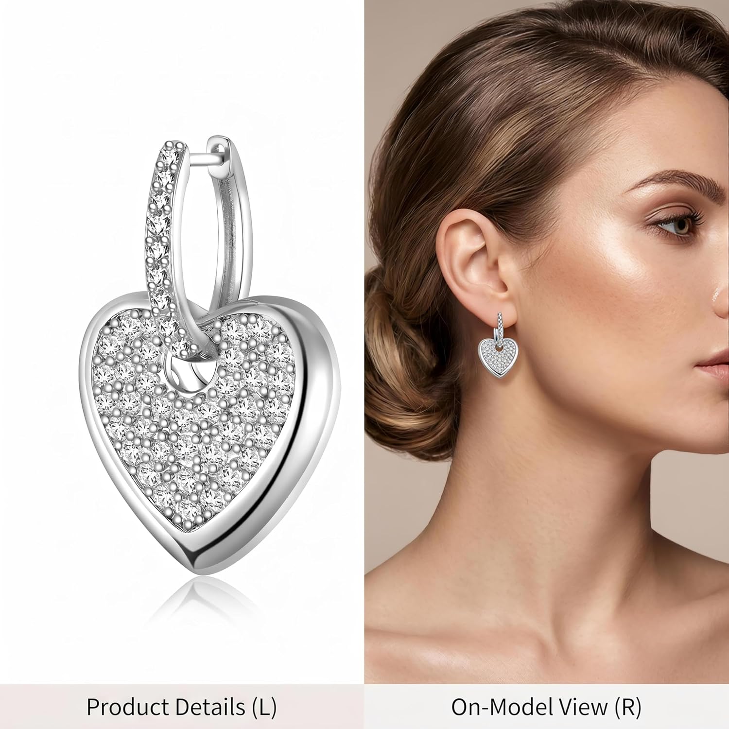 925 Sterling Silver Cubic Zirconia Heart Dangle Earrings for Women Hypoallergenic Drop Crystal Round Trendy Hoops Jewelry for Prom Party