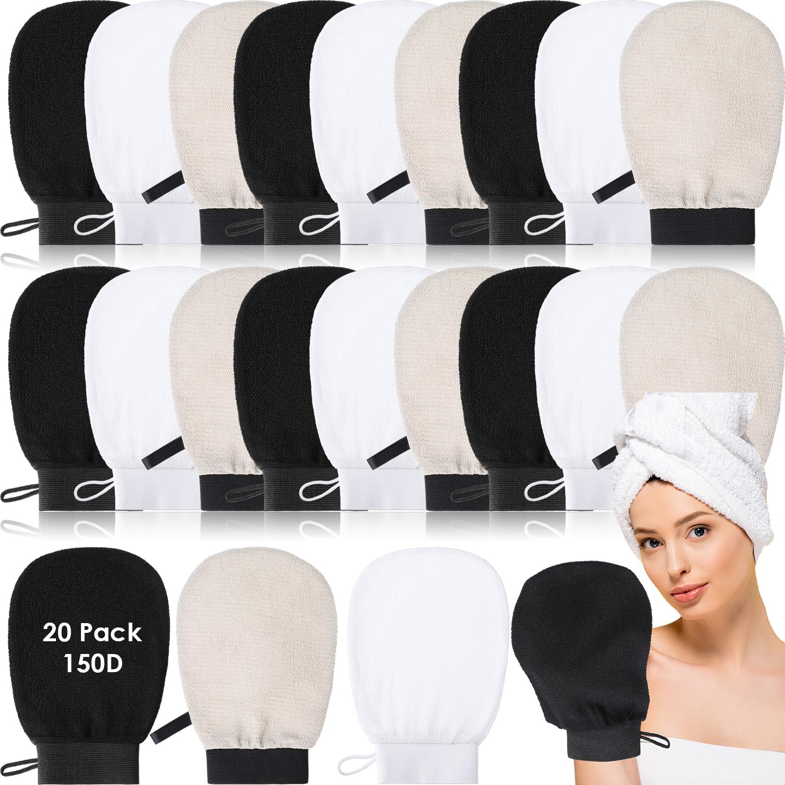 FoldTier 20 Pcs Exfoliating Glove Bulk Summer Exfoliator Mitt Body Scrubber 150d Viscose Fiber Skin Korean Scrub Mitt for Spa Massage Dead Skin