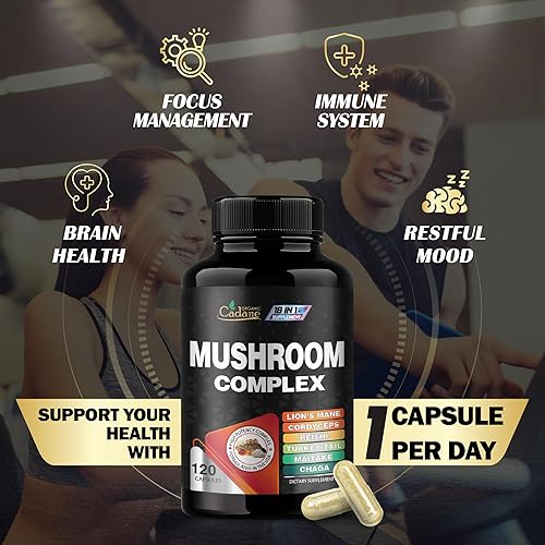 Miniatura 4 de Suplementos complejos de hongos cadanos concentrados 19 en 1 con melena de león, Cordyceps Sinensis, Reishi, hongo de cola de pavo, Maitake, Chaga,