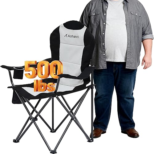 Miniatura 4 de Sillas de campamento para personas pesadas, sillas plegables para exteriores al aire libre con soporte para tazas y bolsa refrigeradora, sillas de