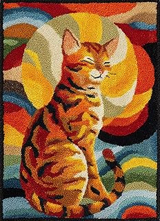 Latch Hook Rug Kit Bengal Cat Cat Sleeping on Moon with Pre-Printed Mat Cover DIY Cushion Crochet Yarn Hooking Craft Set for Floor Decor 38x52cm-3