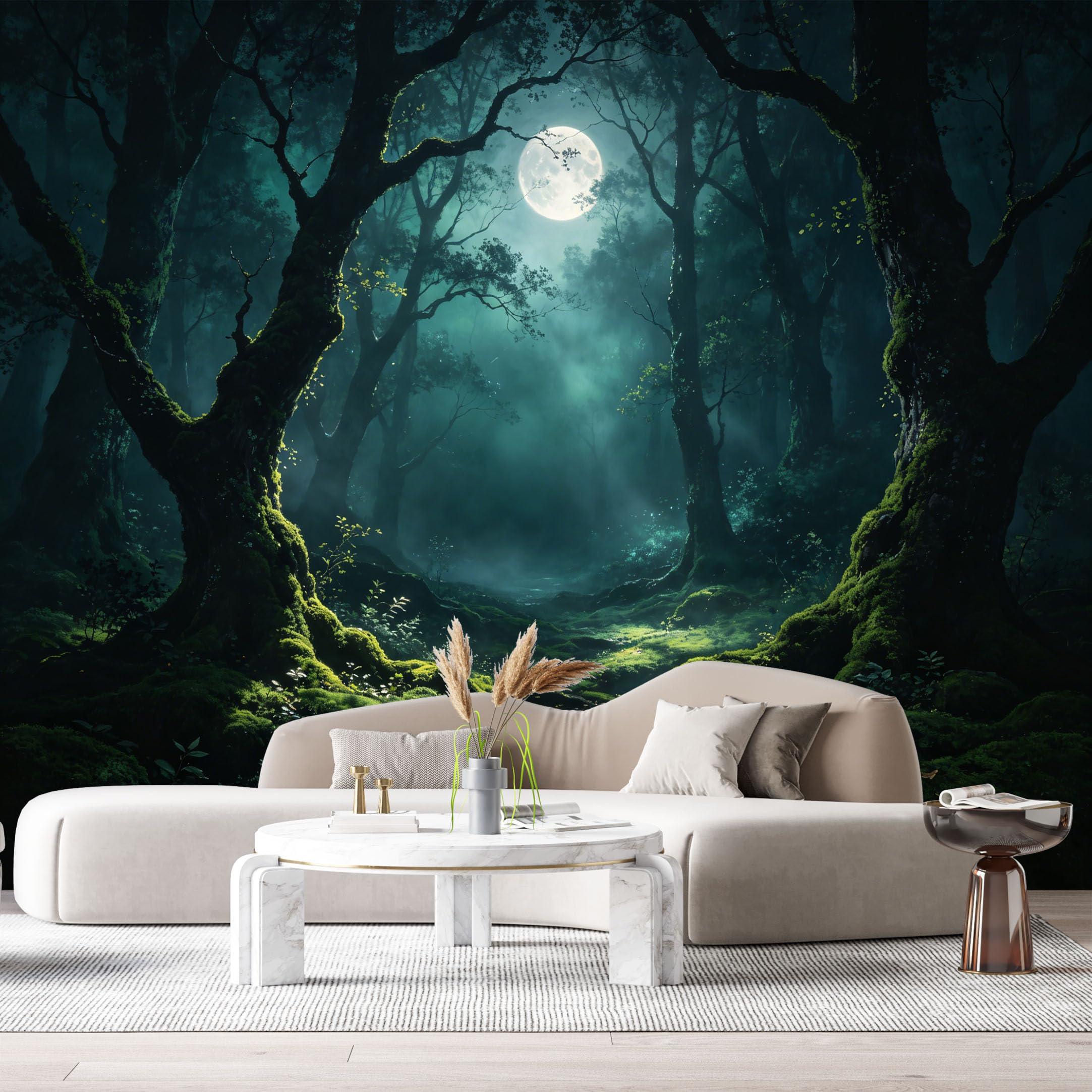 Custom Size Wall Murals Moonlit Forest Landscape Watercolor Mysterious Woods Misty Night SelfAdhesive Wall Fabric Removable Large Wallpaper for Photo Living Room