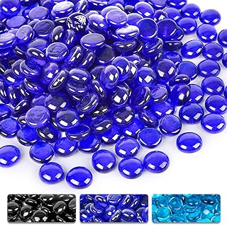DomeStar 10LB Cobalt Blue Fire Pit Rocks, Reflective Round Glass Beads f...