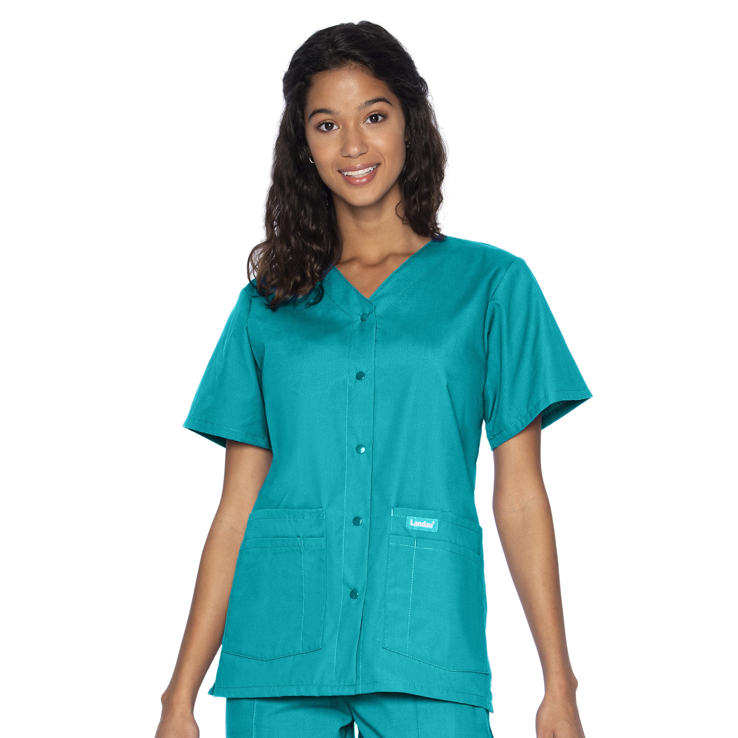 Landau Essentials Relaxed Fit 4-Pocket V-Neck Scrub Top for Women 8232