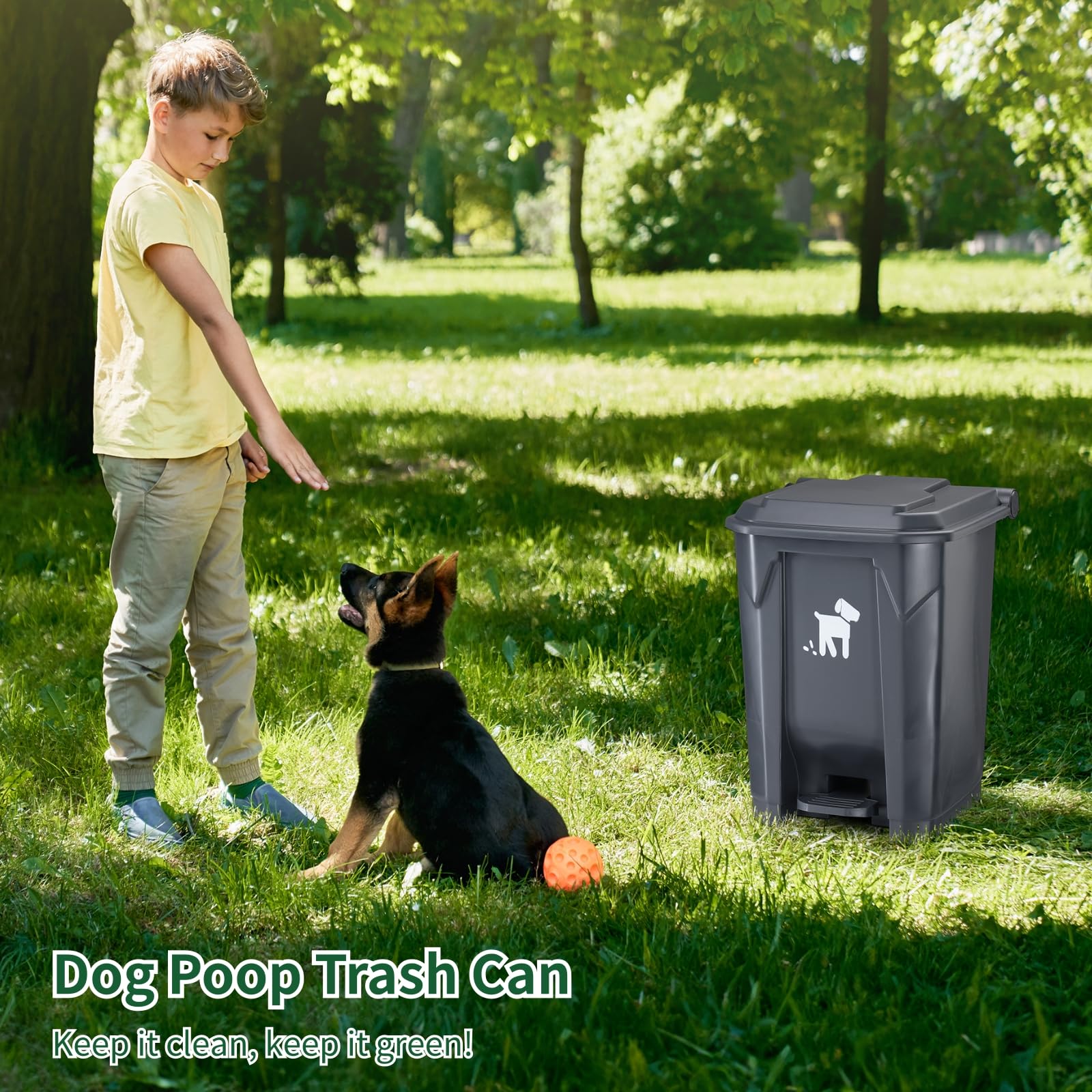 Hundekot-Mülleimer mit Deckel, 20 l, für den Außenbereich, Hundekoteimer für den Garten, mit herausnehmbarem Inneneimer und 150 Kotbeuteln, Haustierabfallbehälter (20 l)