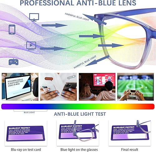 Vista 3 de COJWIS Paquete de 6 lentes de lectura con bloqueo de luz azul a la moda cuadrados para mujeres y hombres lentes cómodos