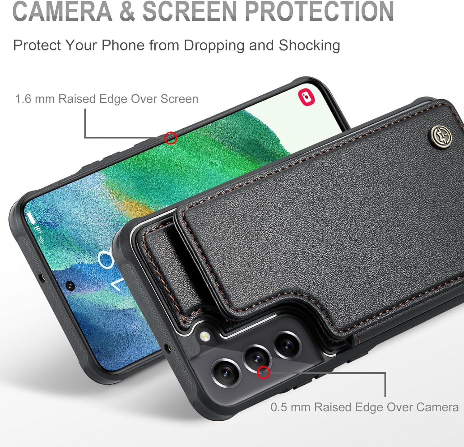 Vinich for Samsung Galaxy S21 FE Wallet Case with Card Holder, RFID Blocking Credit Slots Kickstand Shockproof Phone Cover Fit for Galaxy S21 FE 6.4" Black - Image 4