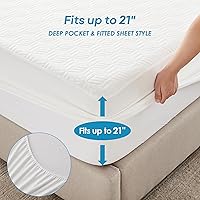 Vista 4 de Cozymaker Protector de colchón 100% impermeable, tamaño individual, funda de colchón refrescante ajustable de 8 a 21 pulgadas, bolsillo profundo