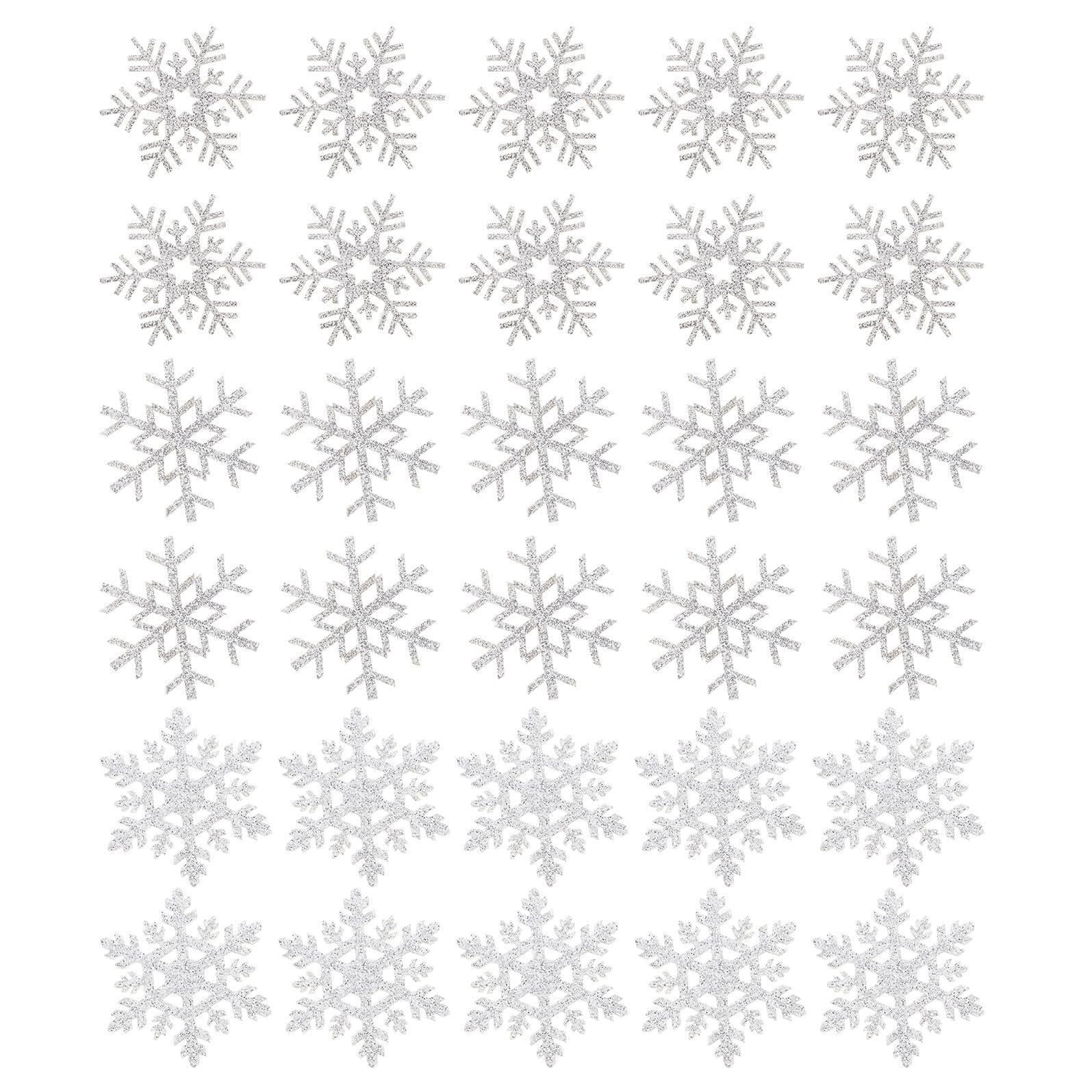 Copos de nieve para ropa Alipis con 30 parches de plata purpurina para costura de Navidad