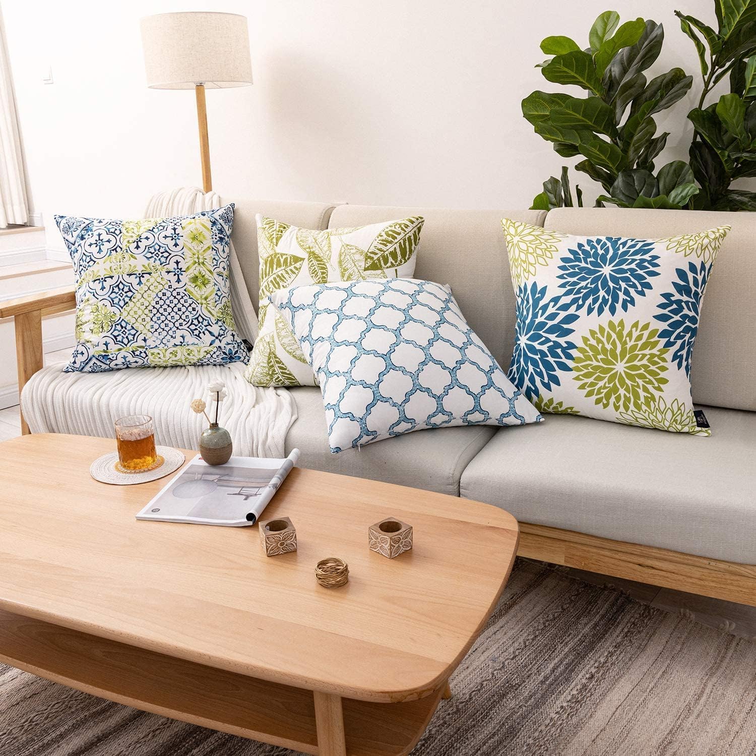 Phantoscope New Living Blue&Green Decorative Throw Pillow Case Cushion Cover 20" x 20" 50 x 50 cm Set of 4