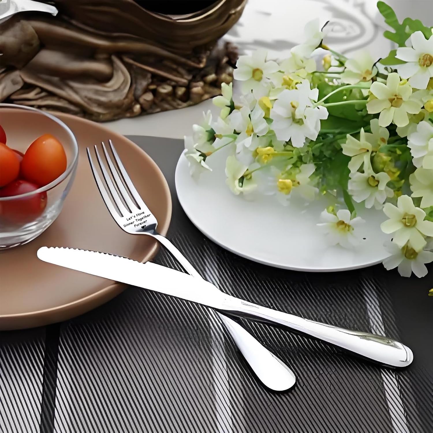 Let's Have Dinner Together Forever Inspirational Funny Engraved Stainless Steel Table Forks, Gifts for Husband Wife Boyfriend Girlfriend, Cute Wedding,Birthday Valentine Christmas Gift