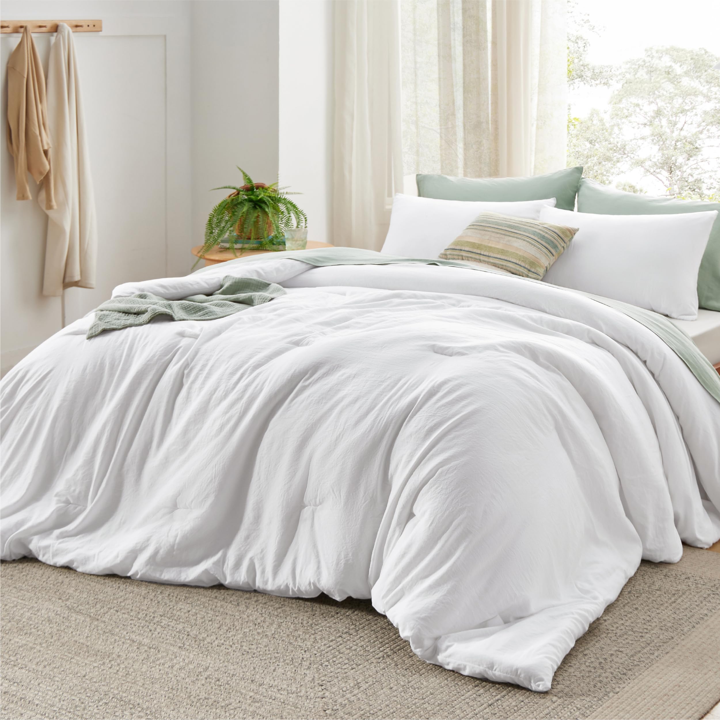 Bedsure Super King Size Comforter Set, White Soft Prewashed Bedding for All Seasons, 3 Pieces GentleSoft™ Bed Set, 1 Lightweight Comforter (120"x120") and 2 Pillowcases (20"x36")