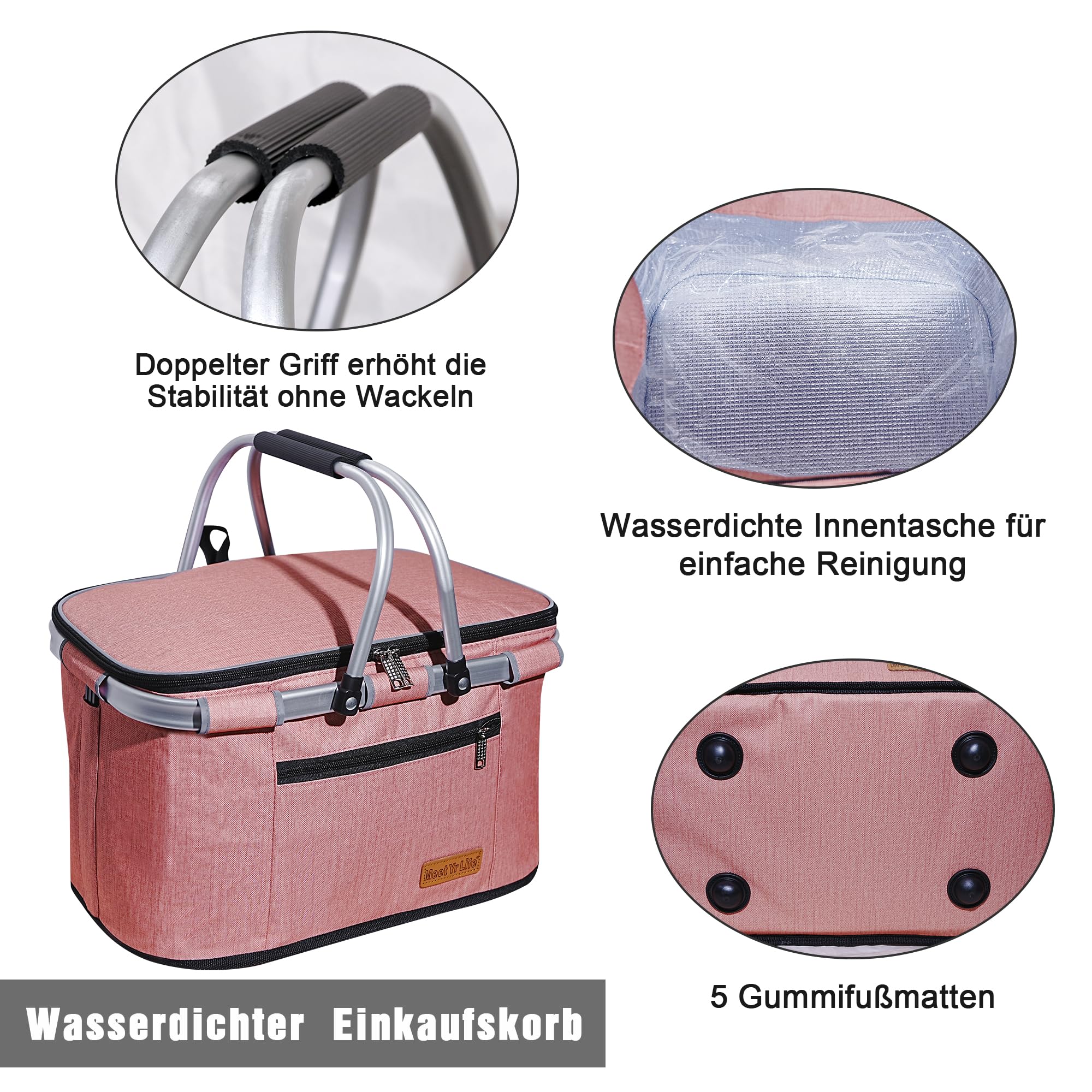 ABIUBIU Sac isotherme - Grand panier isotherme - Pour le bureau, le camping, les pique-niques, les voyages - Support latéral - Pour le bureau, le camping, les pique-niques, les voyages - Couleur