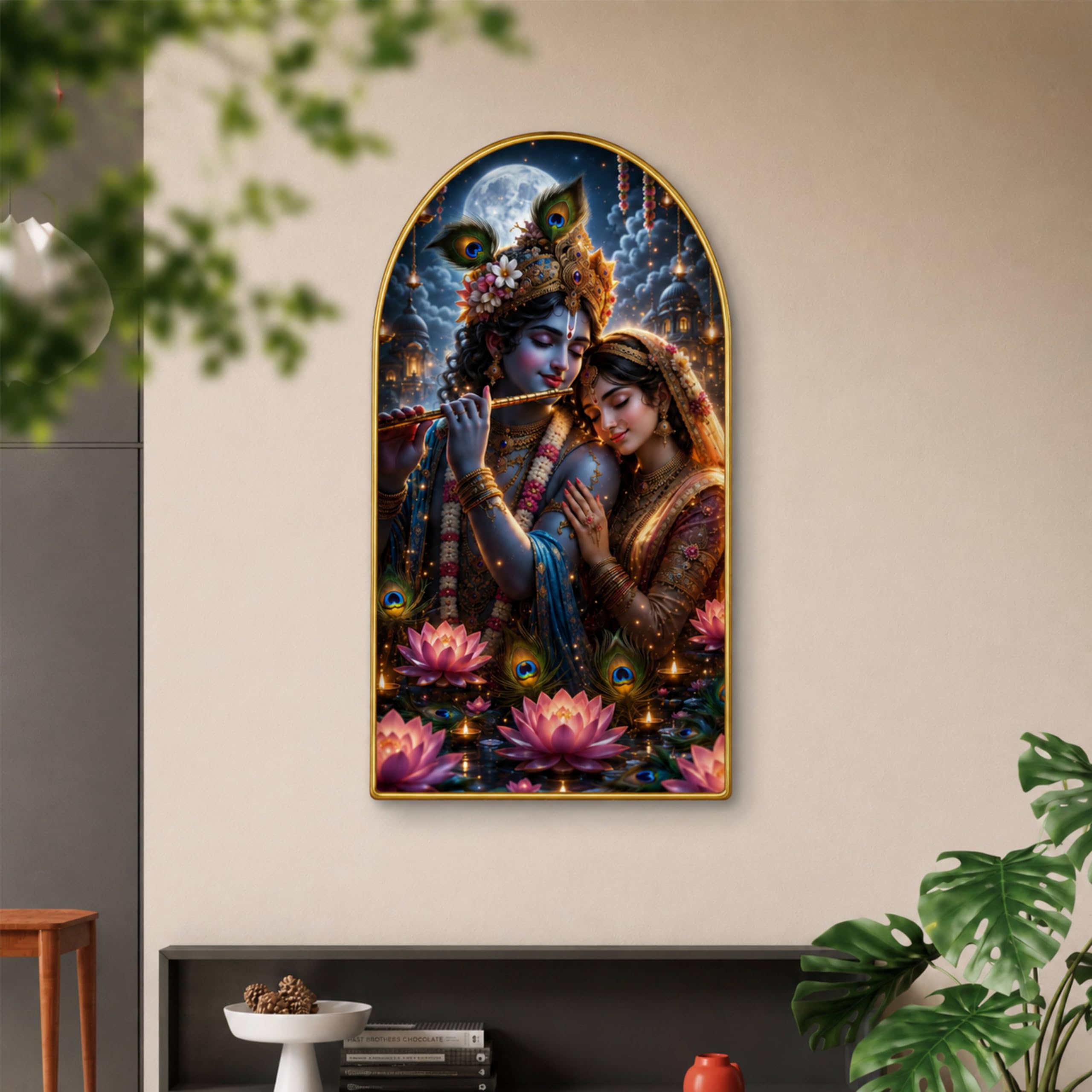Radha Krishna Wall Painting - Golden Frame -2