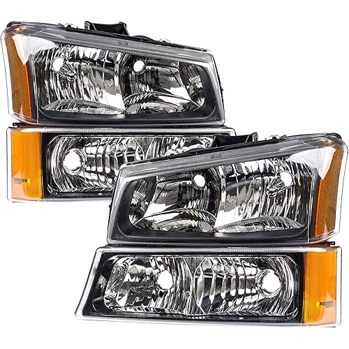 Headlights Assembly Kit Headlamp Compatible with 2003-2006 Chevy Silverado Avalanche with Turn Signal Lamp, Black Housing Amber Corner