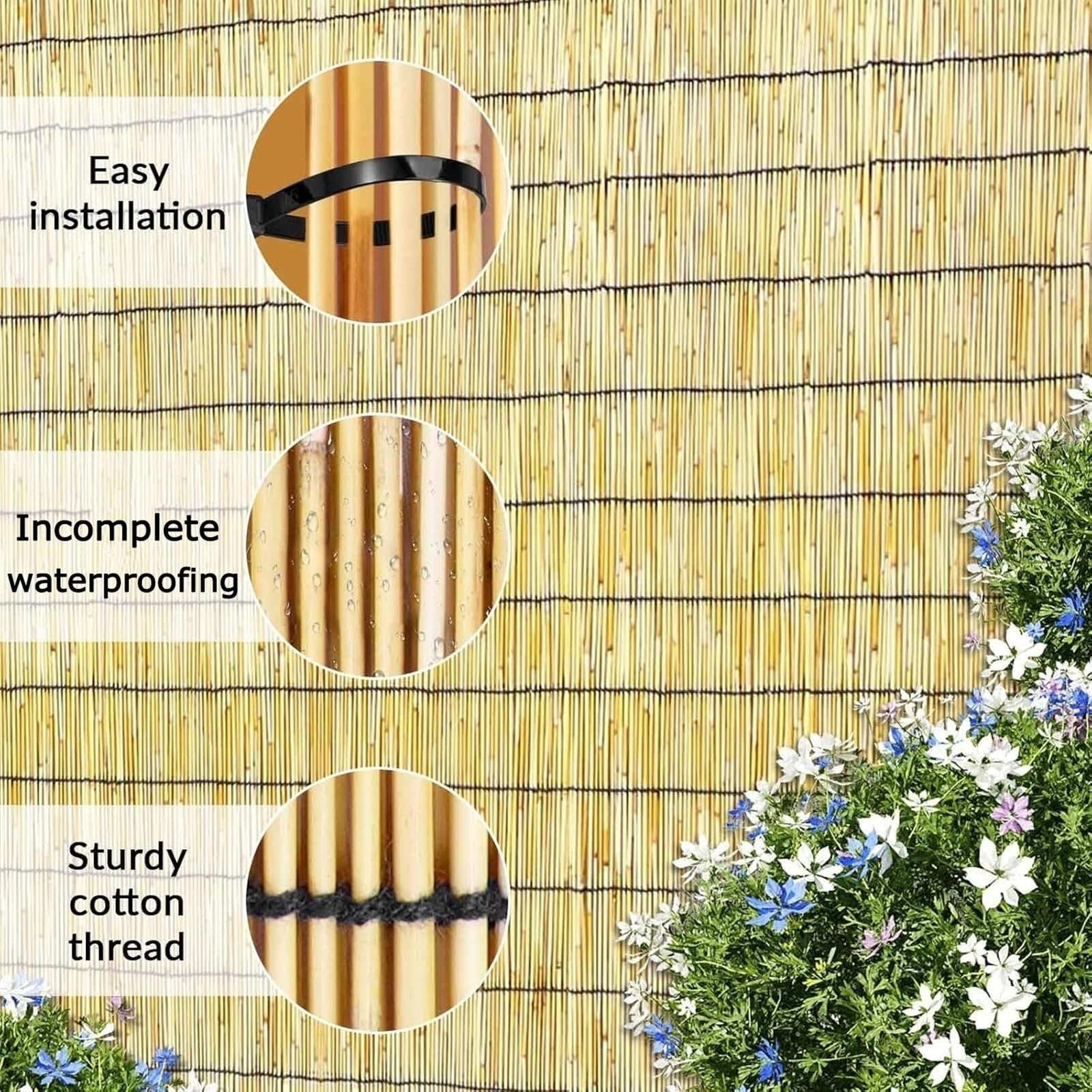 Bambusowy parawan ogrodowy na zewnątrz, ogrodzenie prywatności, 1 x 3 m, 1,5 x 5 m, 2 x 5 m, naturalna przegroda na patio, balkon i podwórko, dekoracyjna ściana graniczna (B2, 1 x 3 m)