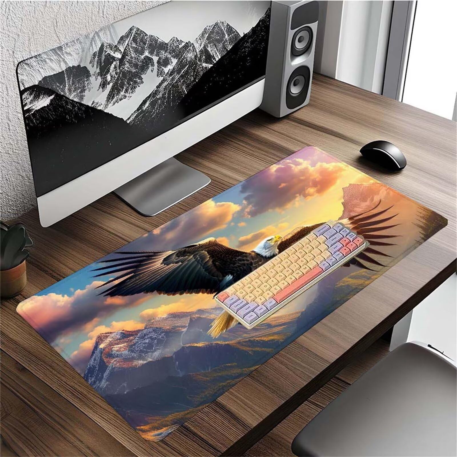 Alfombrilla Ratón Montaña Águila Alfombrilla Ratón XXL 1400x600x3mm Mouse Pad Resiste Salpicaduras, Extendida de Gran Tamaño con Bordes Cosidos, Mejora la Precisión y la Velocidad,Antideslizante y-419