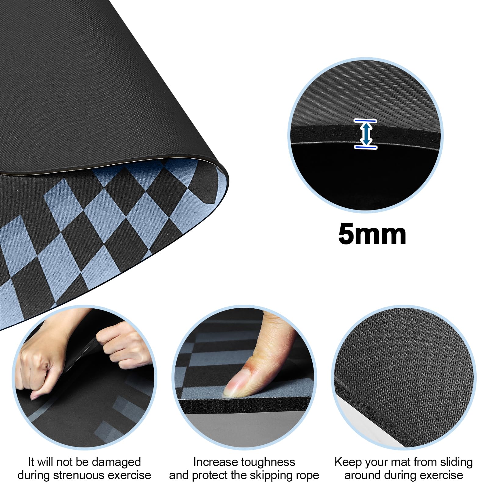 Jump Rope Mat Outdoor Indoor, Oval 52'' x 36'' Non-slip Fitness Exercise Mat, 5mm Shock Absorption Extra Thick Design, Suitable for Home Gym Floor, Concrete Jump Roping