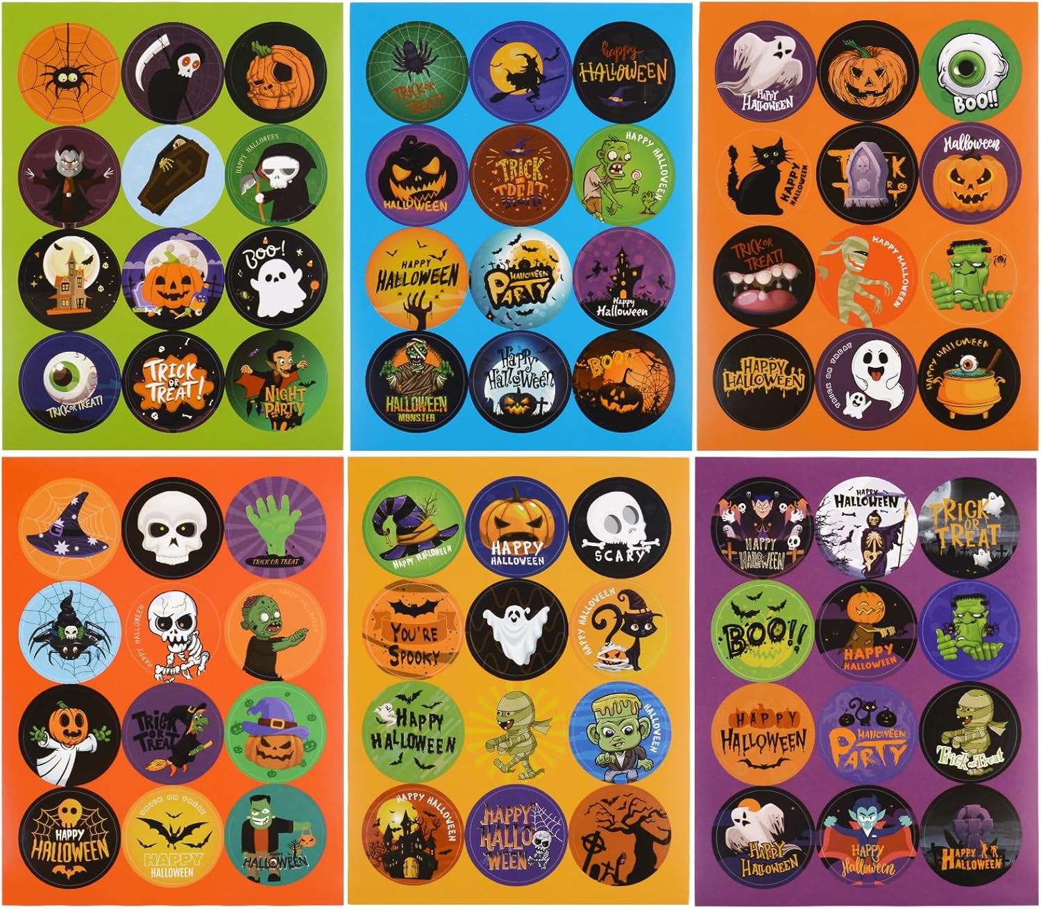 216pcs Halloween Stickers for Sweet Bags Trick or Treat Halloween Party