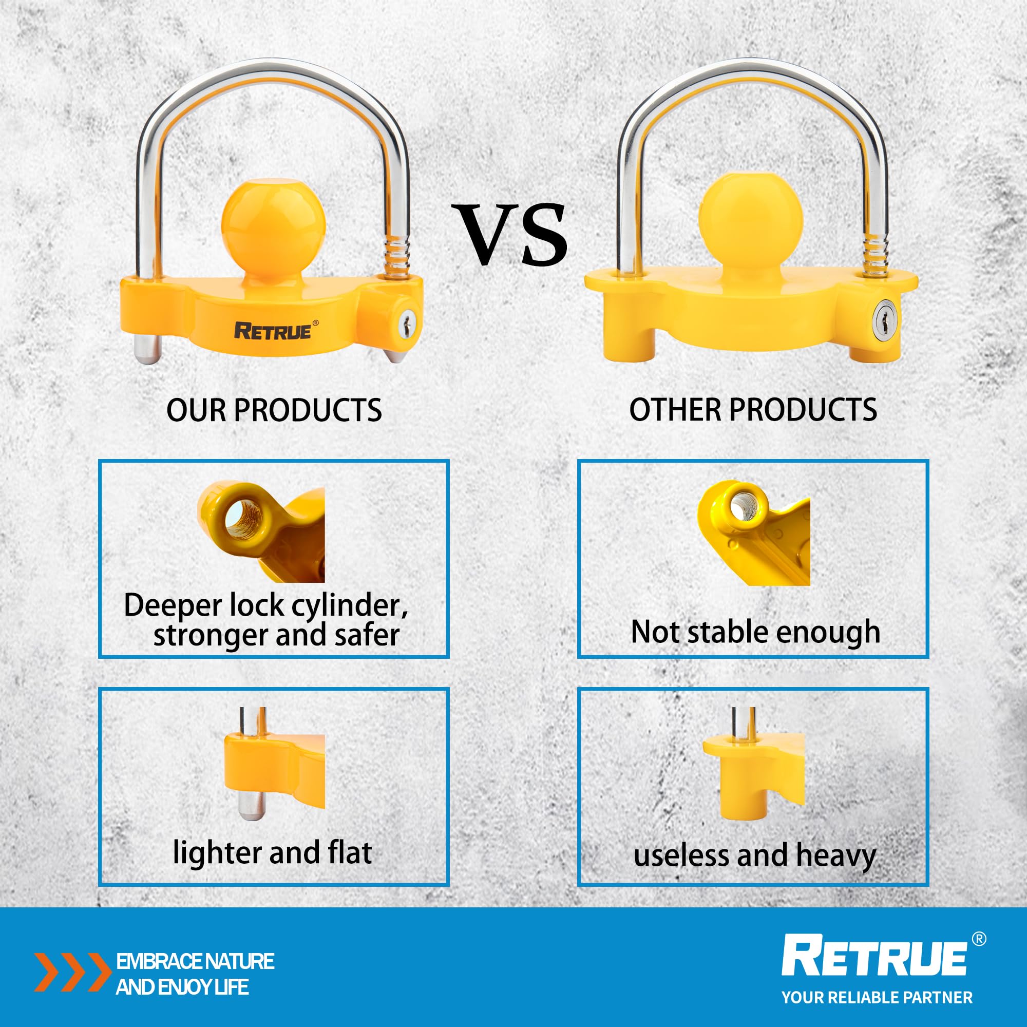RETRUE Candado Universal Para Remolque, Enganche De Bola Bloqueo Seguridad Ajustable, Acero Resistente, Se Adapta a Acopladores 1-7/8 Pulgadas, 2 Pulgadas