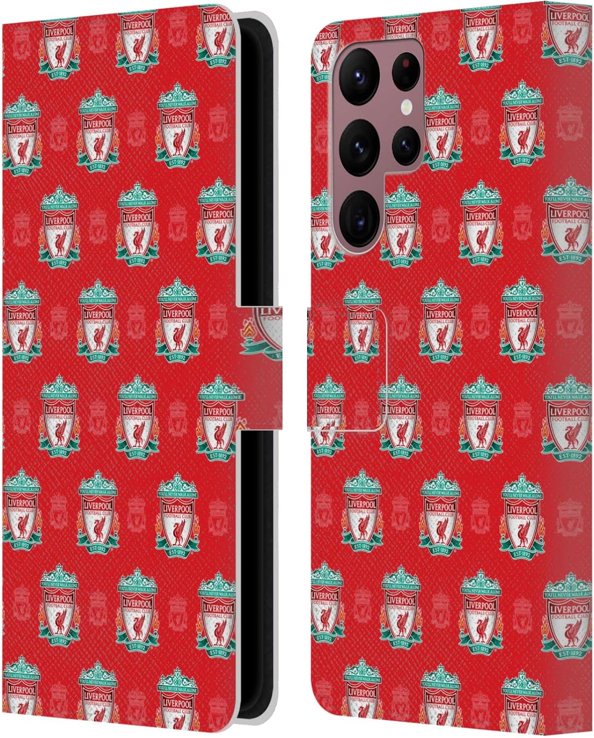 Head Case Designs Officially Licensed Liverpool Football Club Full Colour Crest & Liver Bird Patterns Leather Wallet Case Compatible with Samsung Galaxy S22 Ultra 5G