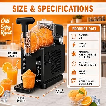 180w Slushie Maker Machine,No-Ice 2l Slushy Maker,Cold Drink & Soft Serve Ice Cream Machine, 5 Presets, 15-Minute, Auto-Rinse,Compact & Portable For Home Or Commercial Use Black