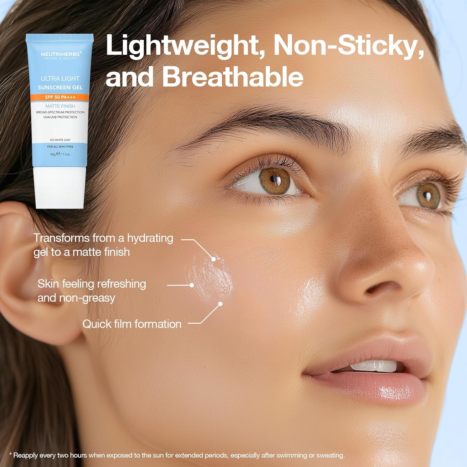 NEUTRIHERBS Upgraded SPF50 Clear Gel Sunscreen with Vitamin C, Lightweight Daily Sun Protector Block UVA/UVB, No White Cast PA+++ Broad-Spectrum - Travel Size 1.7 Oz - Image 4