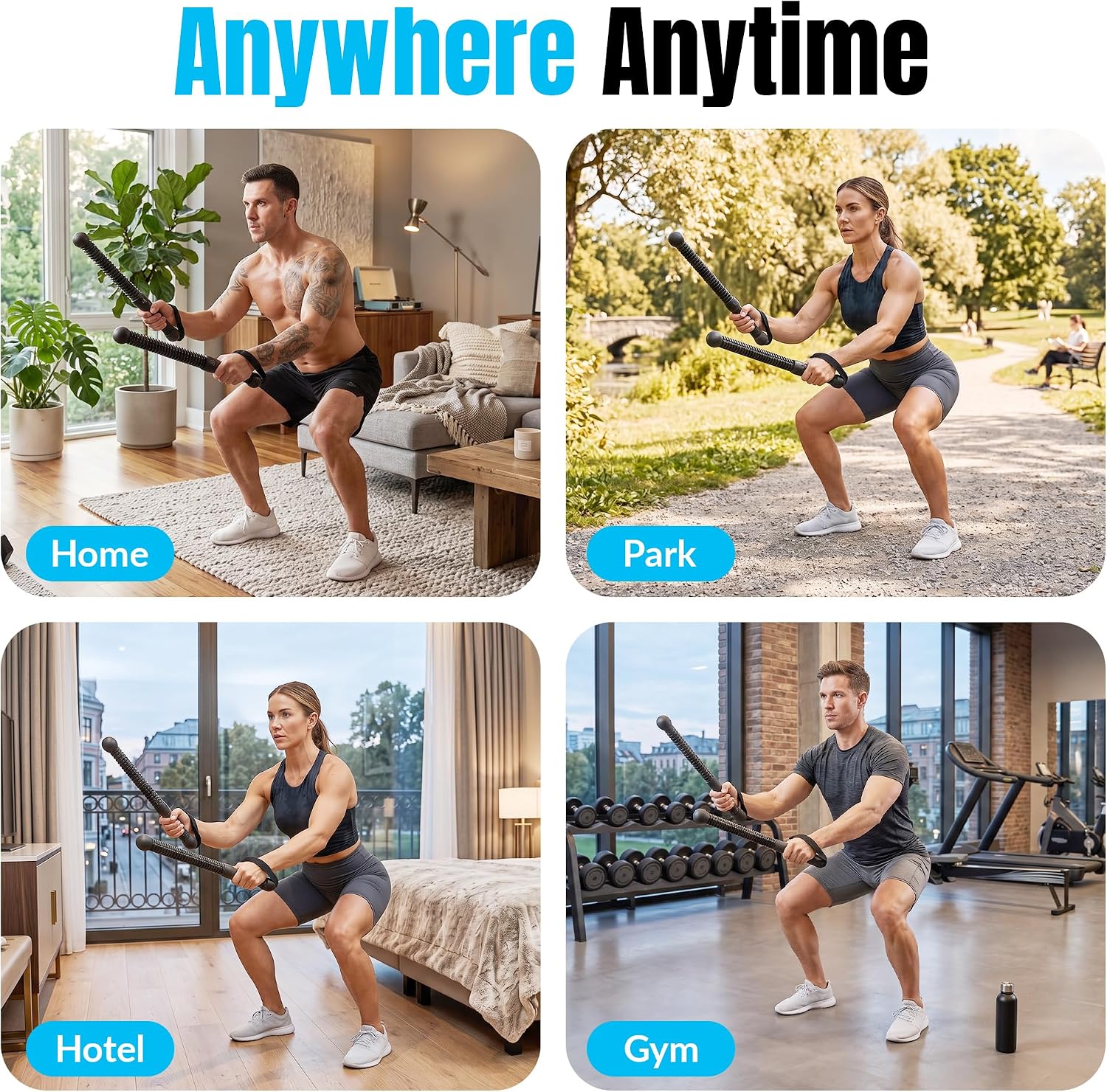 Weighted Ropeless Battle Ropes 2PCS | Heavy Duty Cordless Battle Rope Set with Ultra-Grip Non-Slip Handles | Wrist Protection & Quiet Design | Portable Home Gym Equipment for Men & Women | Cardio, Strength Fat-Burning & Full-Body Workouts