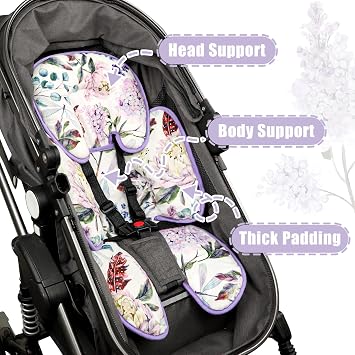 Infant Car Seat Insert for Newborn Girls Boys, HNHUAMING 2 in 1 Reversible Baby Car Seat Head & Body Support, Extra Soft Baby Car Seat Cushion Insert for Strollers, Swings, and Bouncers, Floral