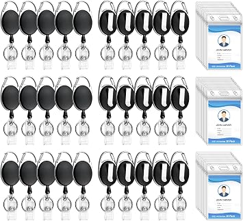 30 Pack Heavy Duty Retractable Badge Reel with Waterproof Vertical Name Badge ID Card Holders and Key Ring for Card Keychain Badge Holder