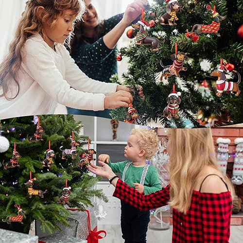 Miniatura 4 de Suzile 36 Pcs Christmas Ornaments Dachshund Wooden Dachshund Themed Christmas Tree Decorations with 11.8 Inch Red Ribbon