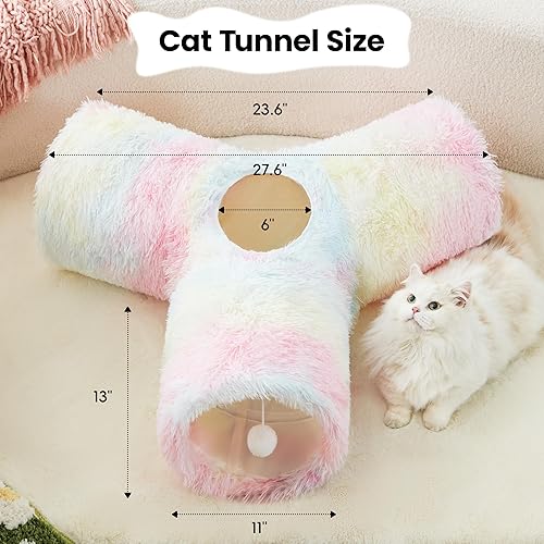Miniatura 2 de Tempcore Tubo de túnel para gatos de peluche, túnel de juguete para gatos de 3 vías plegable, túneles para gatos de interior, juguete aburrido para