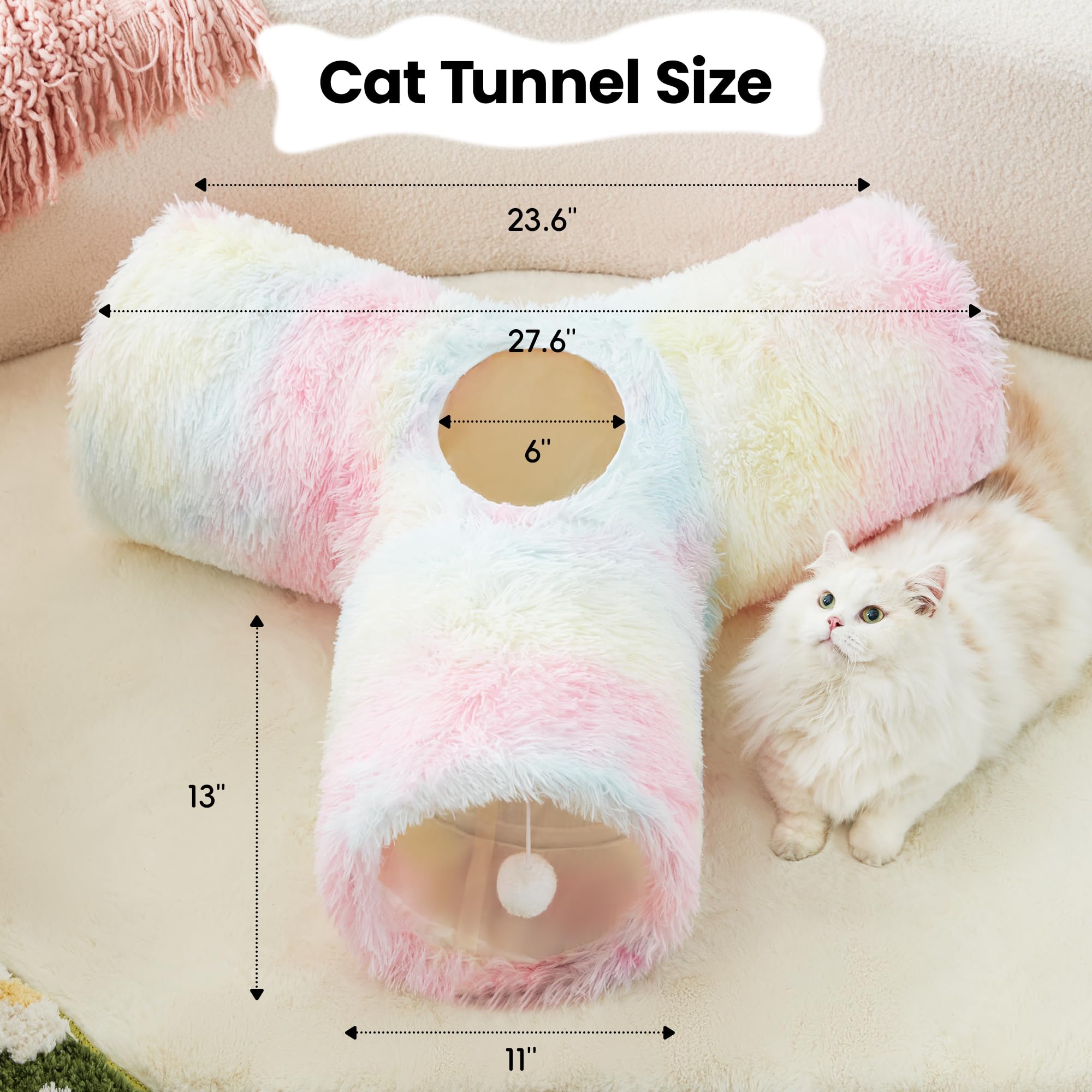 Tempcore Tunnel per gatti in peluche, pieghevole a 3 vie, tunnel per interni, giocattolo per animali domestici, gattino, coniglio, arcobaleno
