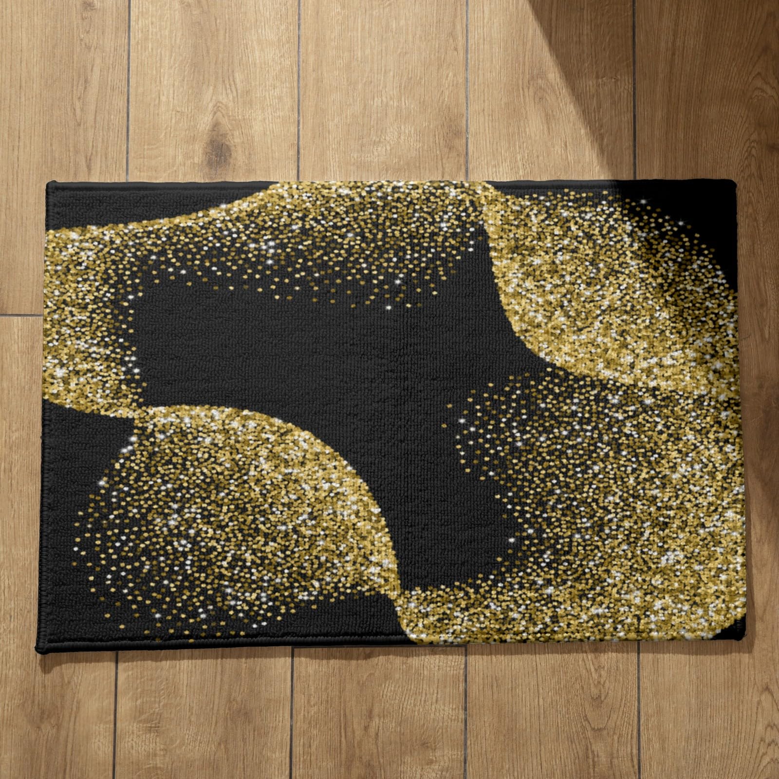 Tapis d'entrée 50x80cm or et noir design chic pour pas de porte CEVAN
