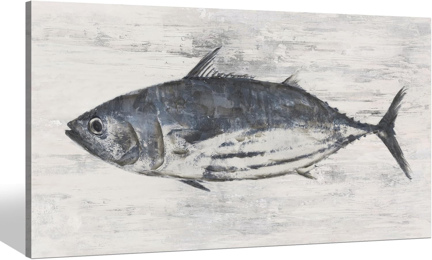 Sea Whisper Tuna Fish Canvas Wall Art: Large Ocean Bluefin Painting Marine Life Prints Sealife Picture Coastal Textured Artwork Nautical Decor for Bathroom Bedroom