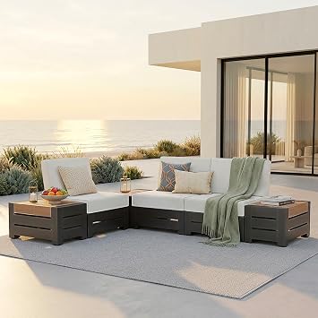 SUNSHINE VALLEY 6-Piece Patio Sectional Set, Modular Design | All-Weather, Waterproof Cushions, 28-Inch Coffee Table, For Garden, Deck, Backyard