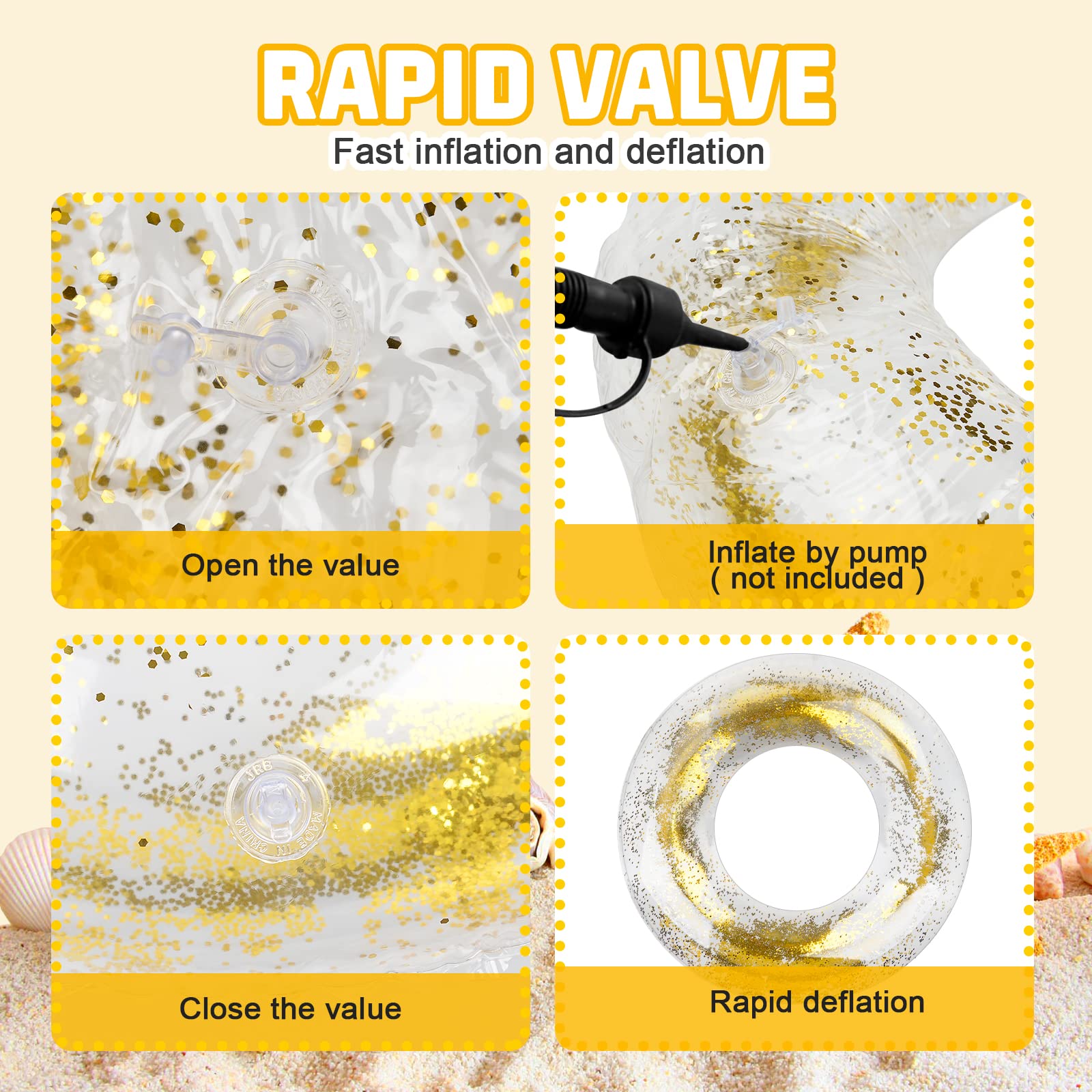 Bouée de natation transparente avec paillettes colorées à l'intérieur, bouée de natation en plastique durable et amusante