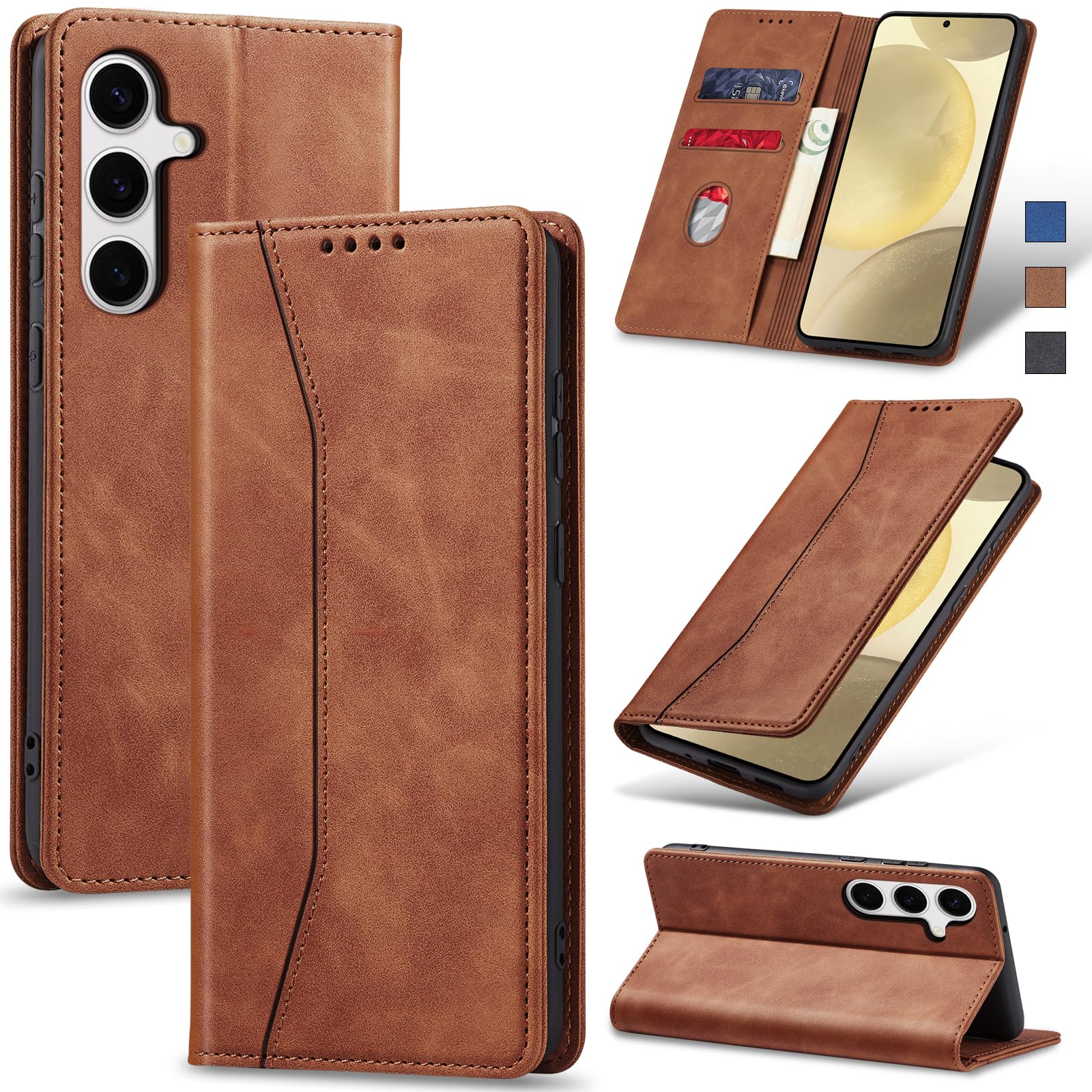 Photo 1 of Jasonyu Flip Wallet Case for Samsung S24 5G,Leather Magnetic Folio Cover with Card Holder,Kickstand - TPU Shockproof Durable Protective Phone Case,Brown