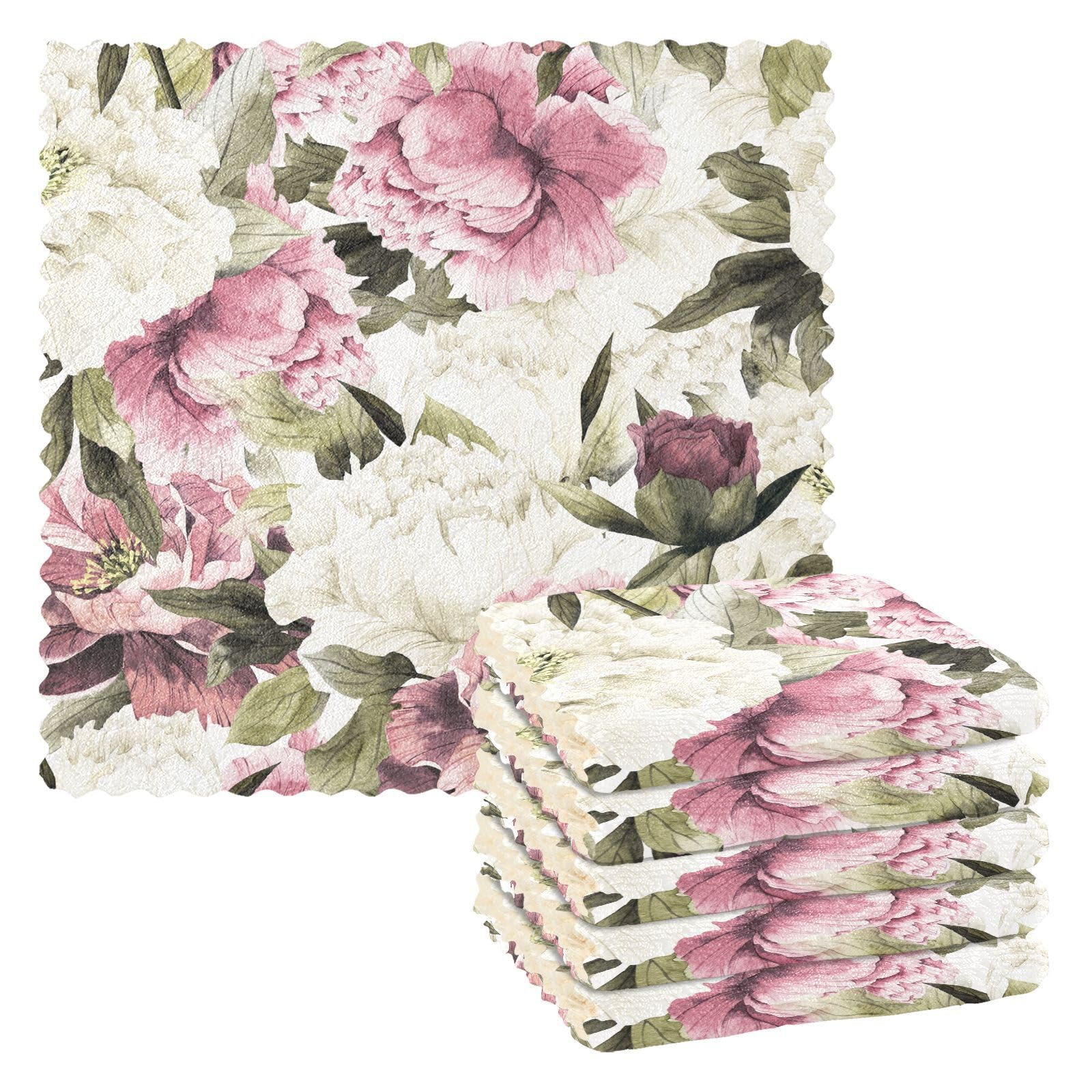 Mnsruu Microfibre Cleaning Cloths Vintage Pink Floral Rose Reusable Dish Cloths for Washing Up 6 Pack Swedish Dishcloth Microfibre Cleaning Towels Washable Duster Rags Cloth Home