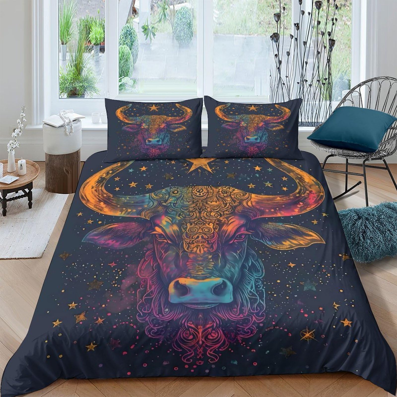 Ctjqhvkz Style-10 3D Printed Colorful Bull Fitted Sheet Microfiber Artistic Boho Animal Mattress Cover For Bedroom Dorm Room Decor Single（135X200cm）
