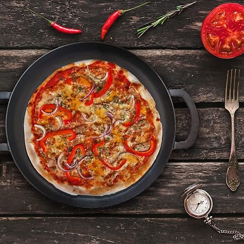 Miniatura 5 de Parrillaplancha de hierro fundido de 17.3 pulgadas, redonda de acero al carbono antiadherente con asas, sartén de plancha lat, cocina portátil al