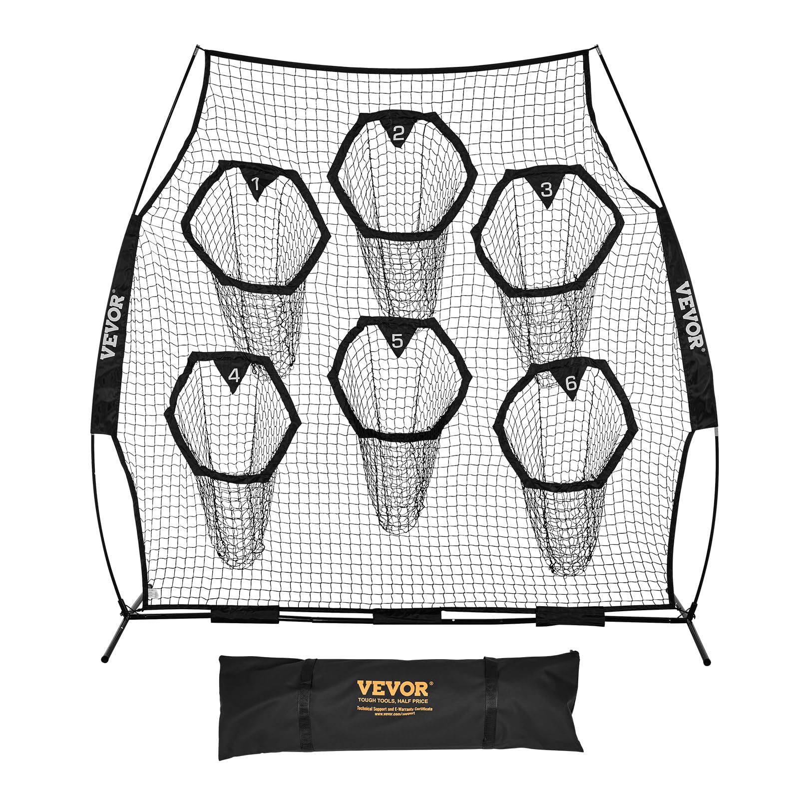 VEVOR Filet d'entraînement pour Football 274 x 243 cm, Filet de Lancer de Rugby avec 6 Poches pour cibles, sans nœuds, Sangles et étui de Transport Inclus, pour améliorer la précision de Lancer, Noir