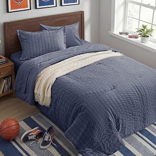 Twin Comforter Set 5 Piece,Greyish Blue Bed in a Bag Twin Size Bedding Sets